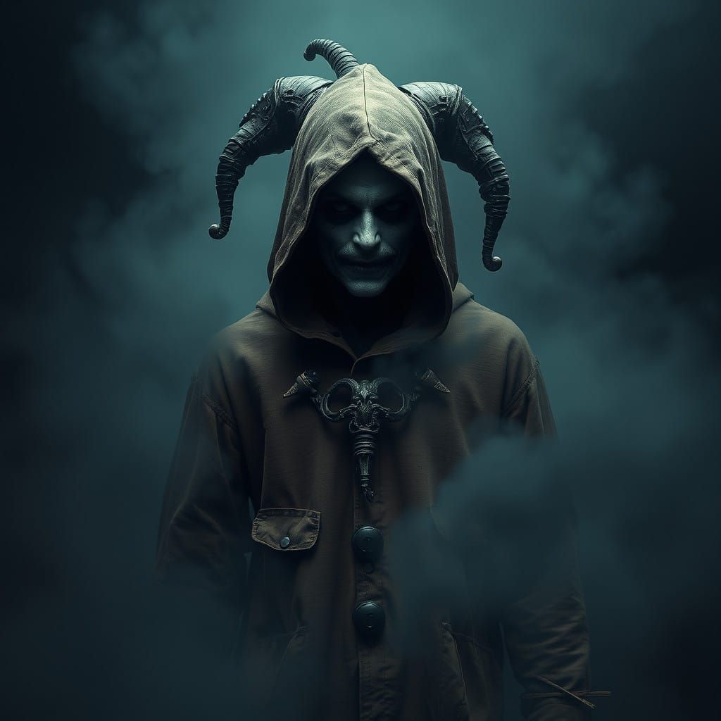 Dark Jester in Haunting, Surreal Atmosphere