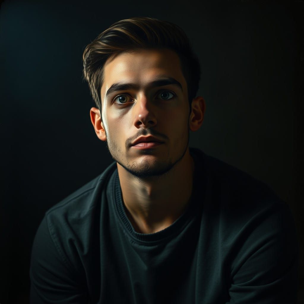 A Man Lost in Thought in a Mysterious, Intimate Setting