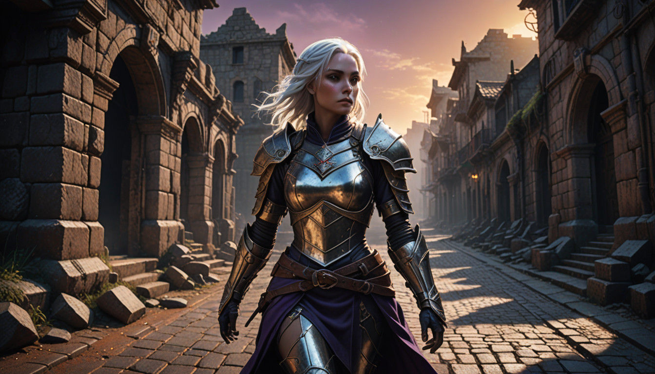 Ethereal Drow Warrior Strolls Through Ancient Ruins