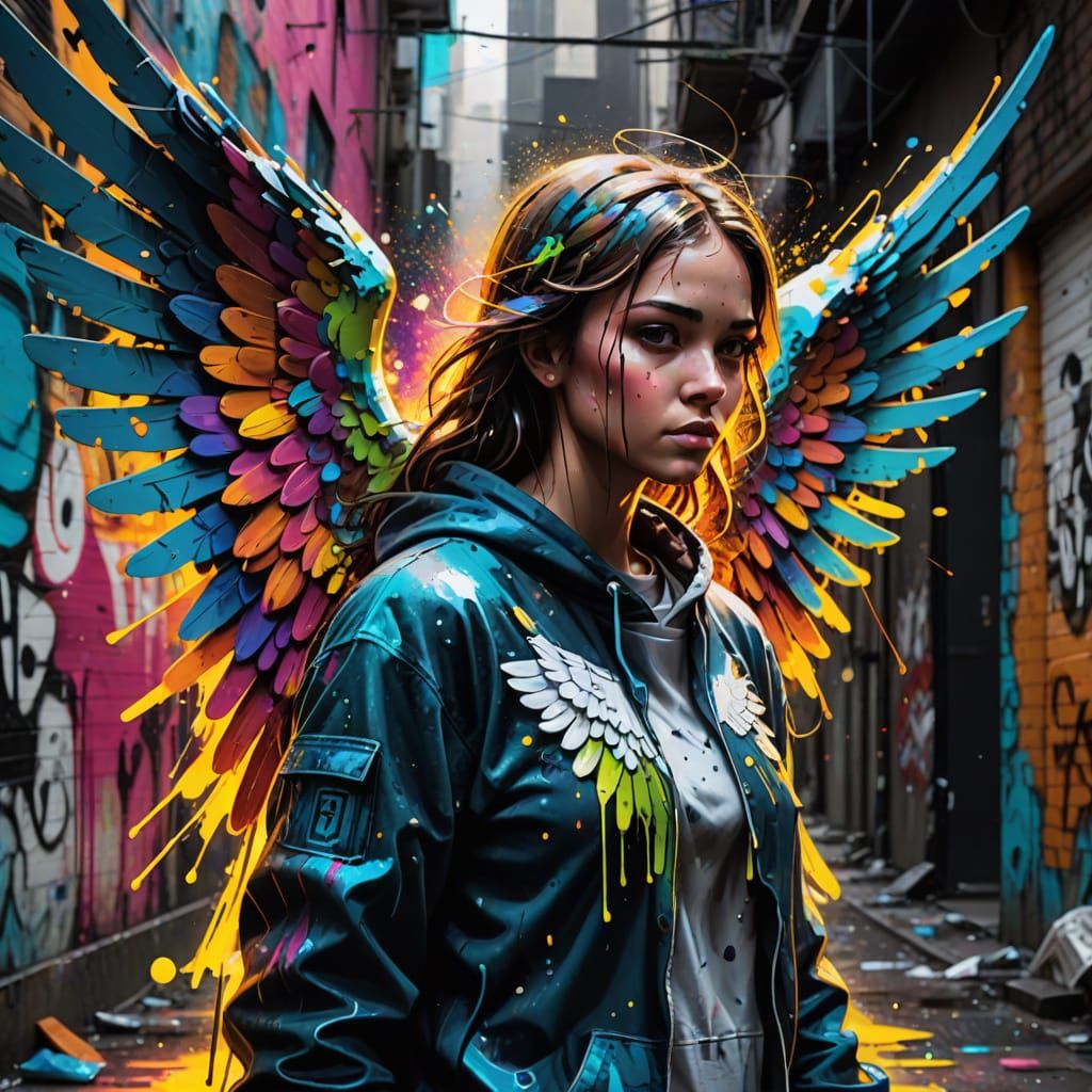 Angel with Wings in Graffiti Street Art