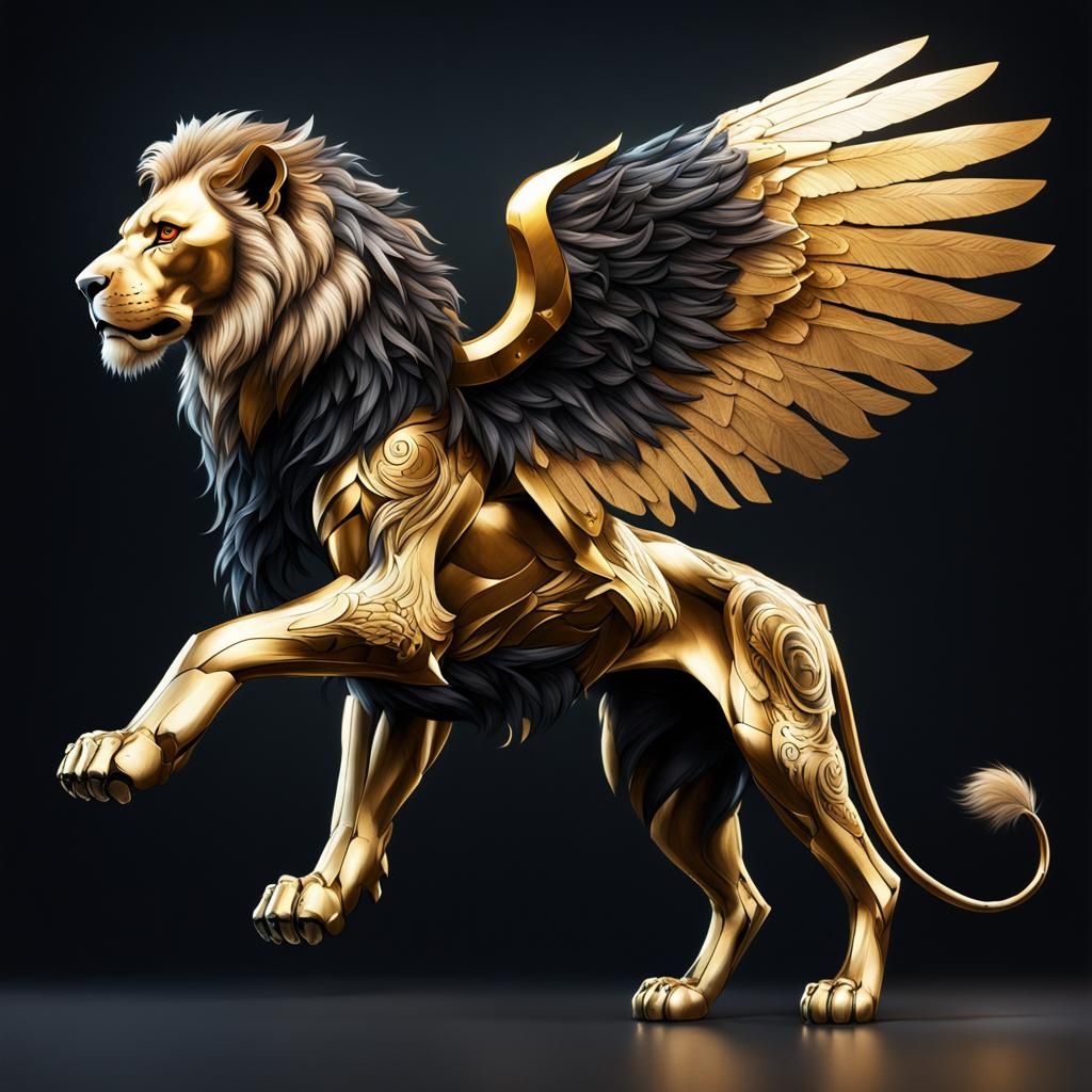 Winged Lion with Sports Car in Art Deco Style