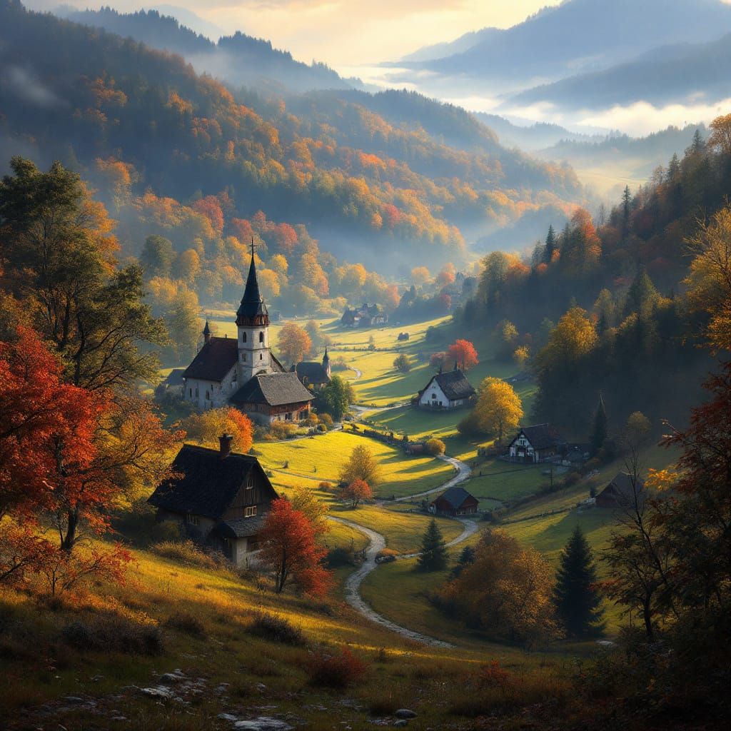 Autumn Valley in Maramures with Foggy Atmosphere