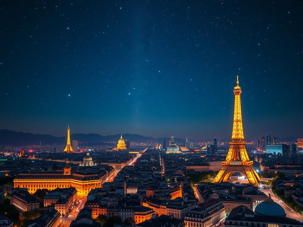 Paris Skyline at Night, Cinematic Photography