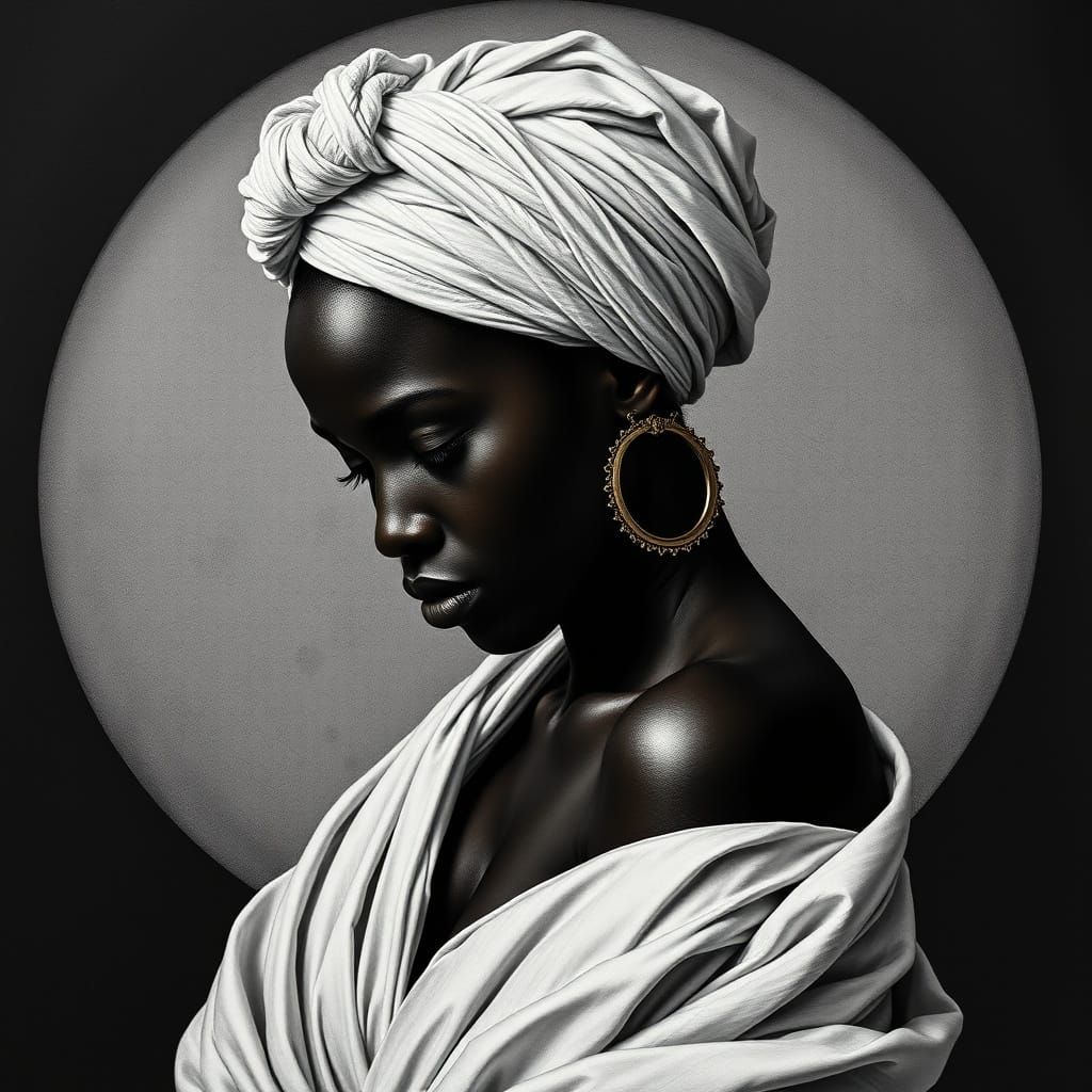 Elegant Dark Skinned Woman Lost in Thought