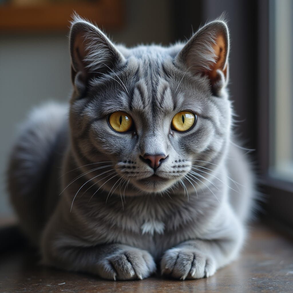 Intense Blue Russian Cat Portrait in Stunning Matte Painting