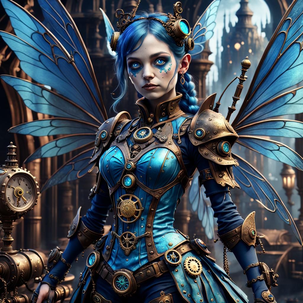 Steampunk Fairy with Blue Skin in Detailed Matte Painting