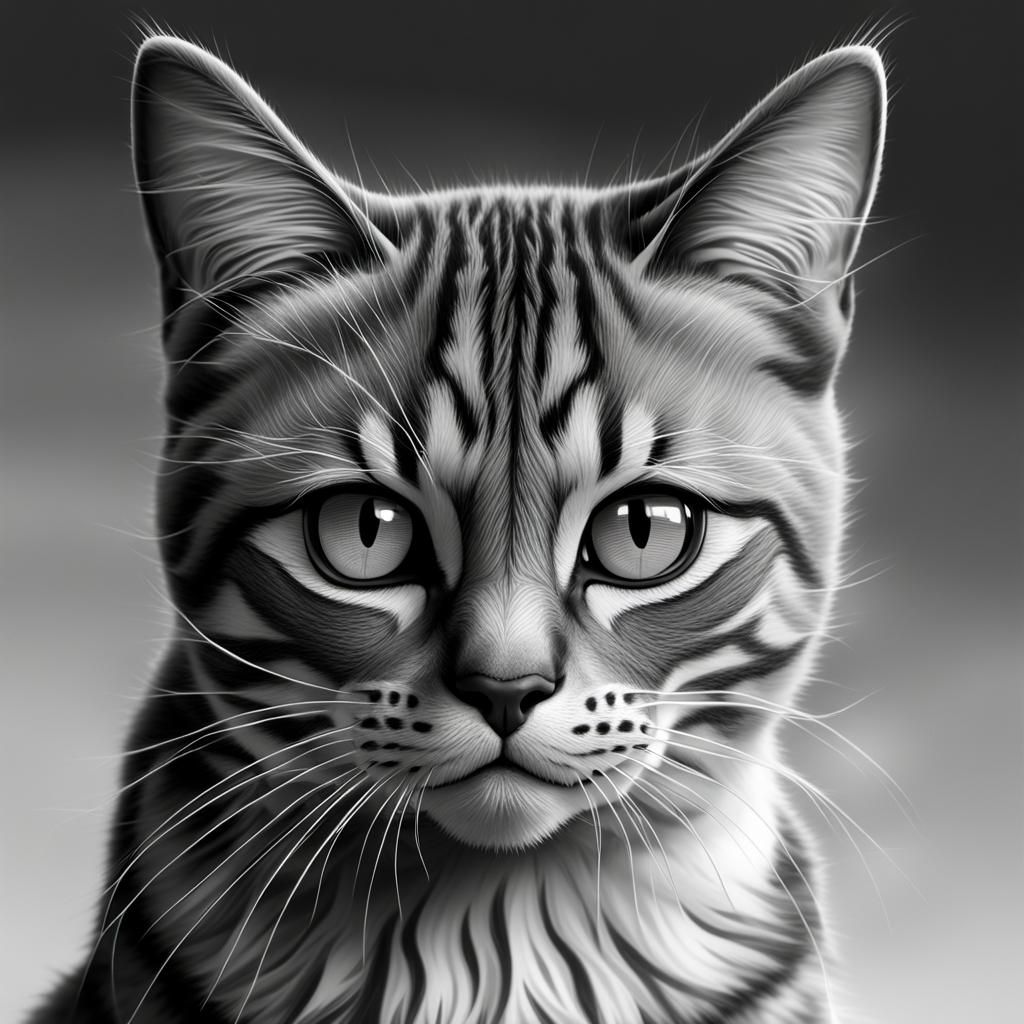 Expressive Cat Portrait in Black and White