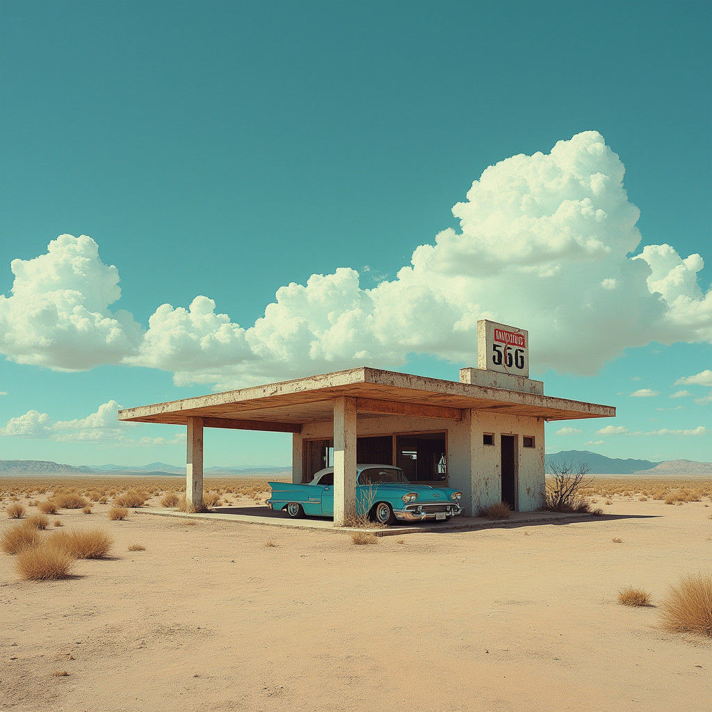 Abandoned Route 66 Garage in Nostalgic Style