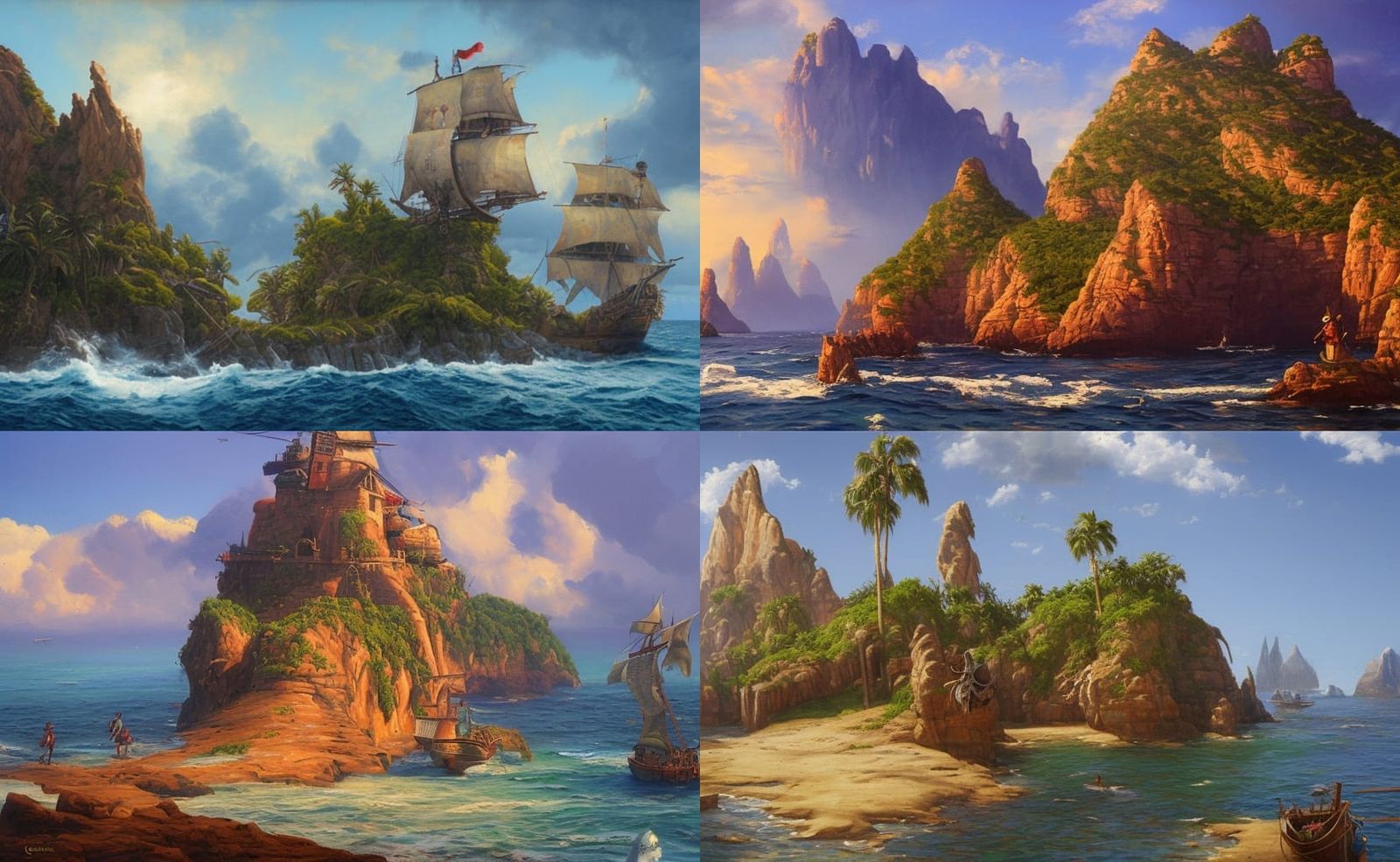 Pirate Island Oil Painting in Gurney Style