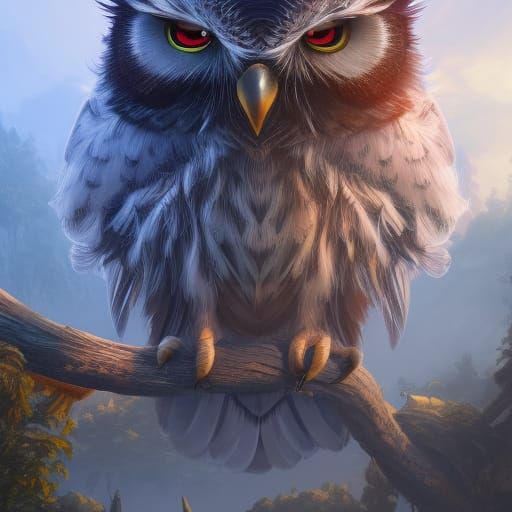 Detailed Owl Matte Painting in Deep Color