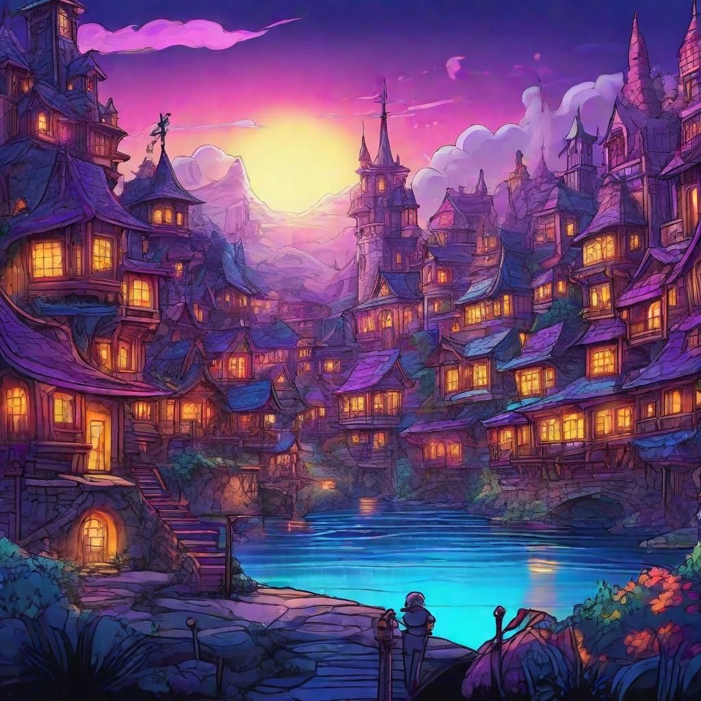 Vibrant Cartoon Outline in Detailed Fantasy World
