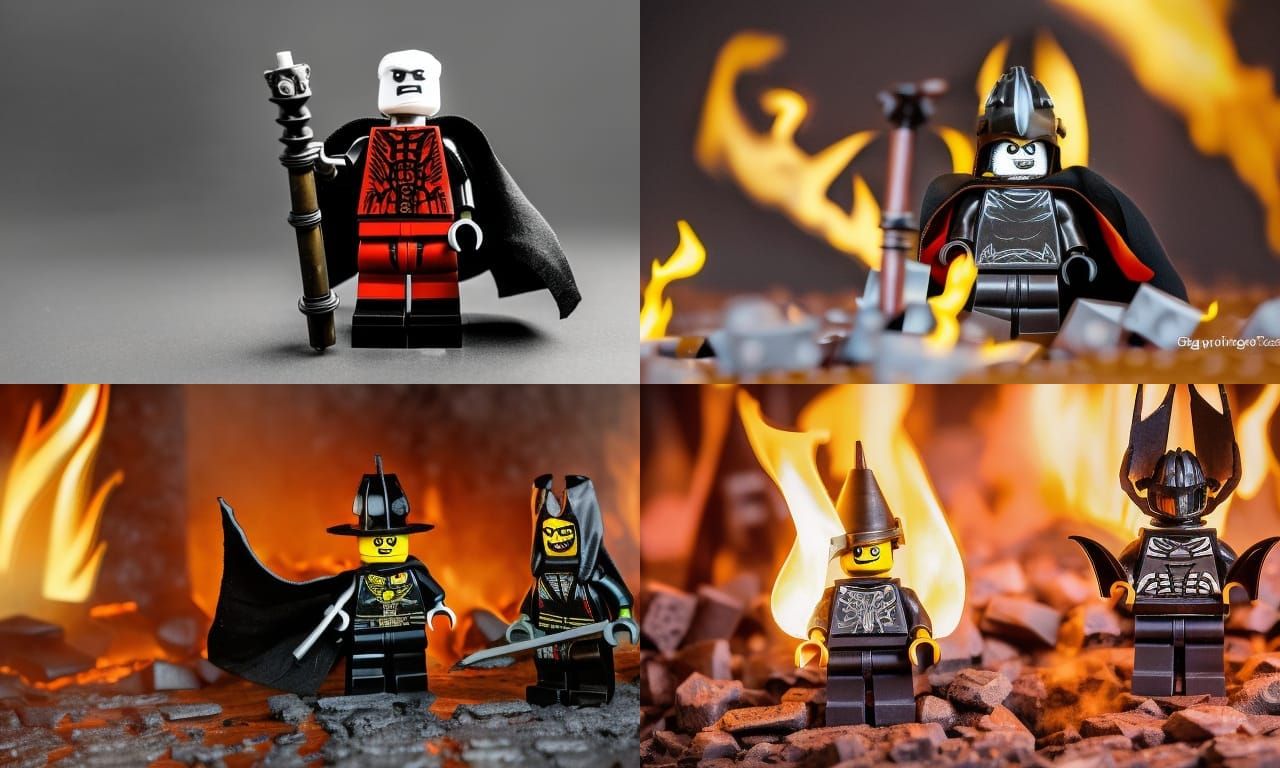 Evil Lego Minifig on Throne in Burning Dungeon