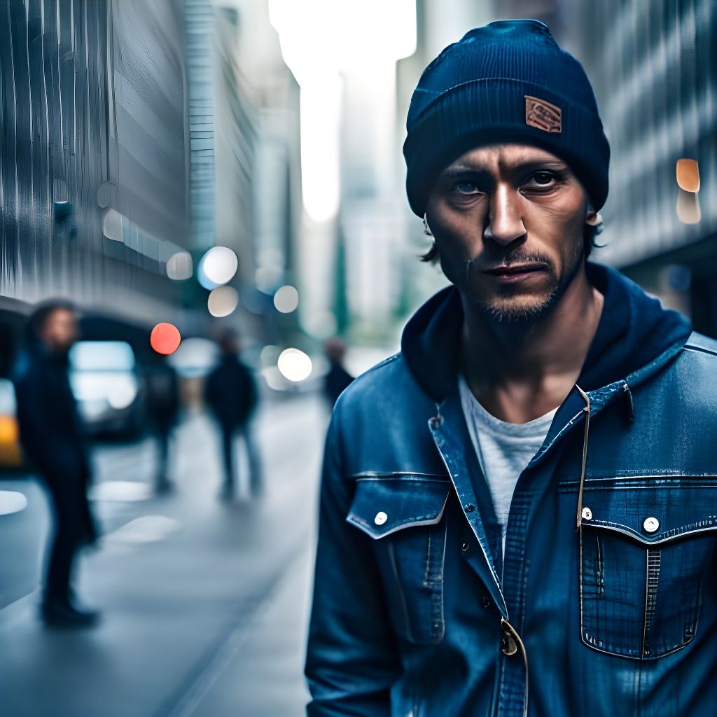 Rugged Man in Denim Jacket in Urban Setting