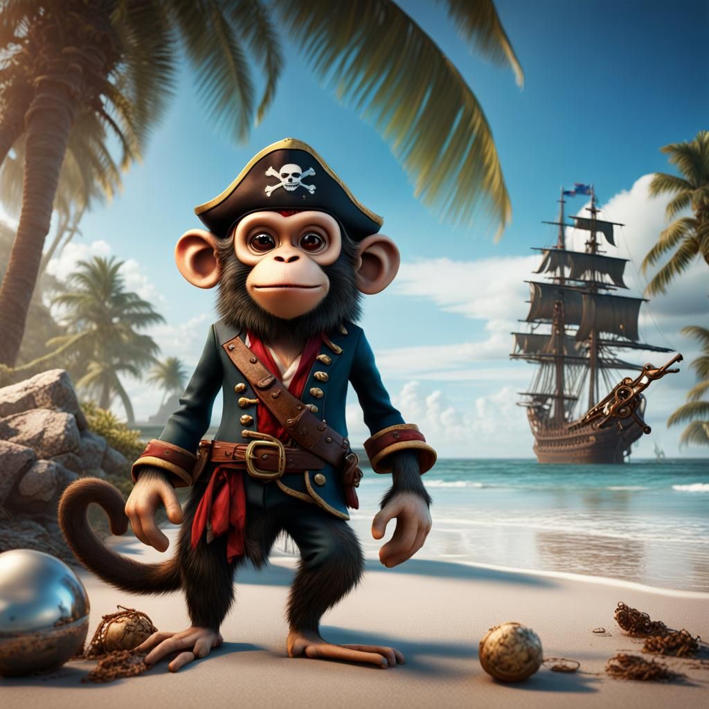 Pirate Monkey on Florida Beach: Detailed Matte Painting