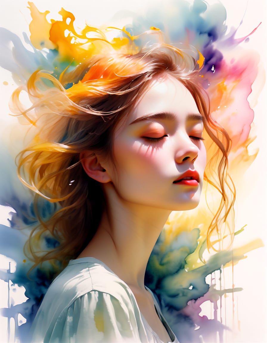 Dreamy Watercolor Portrait in Ethereal Colors