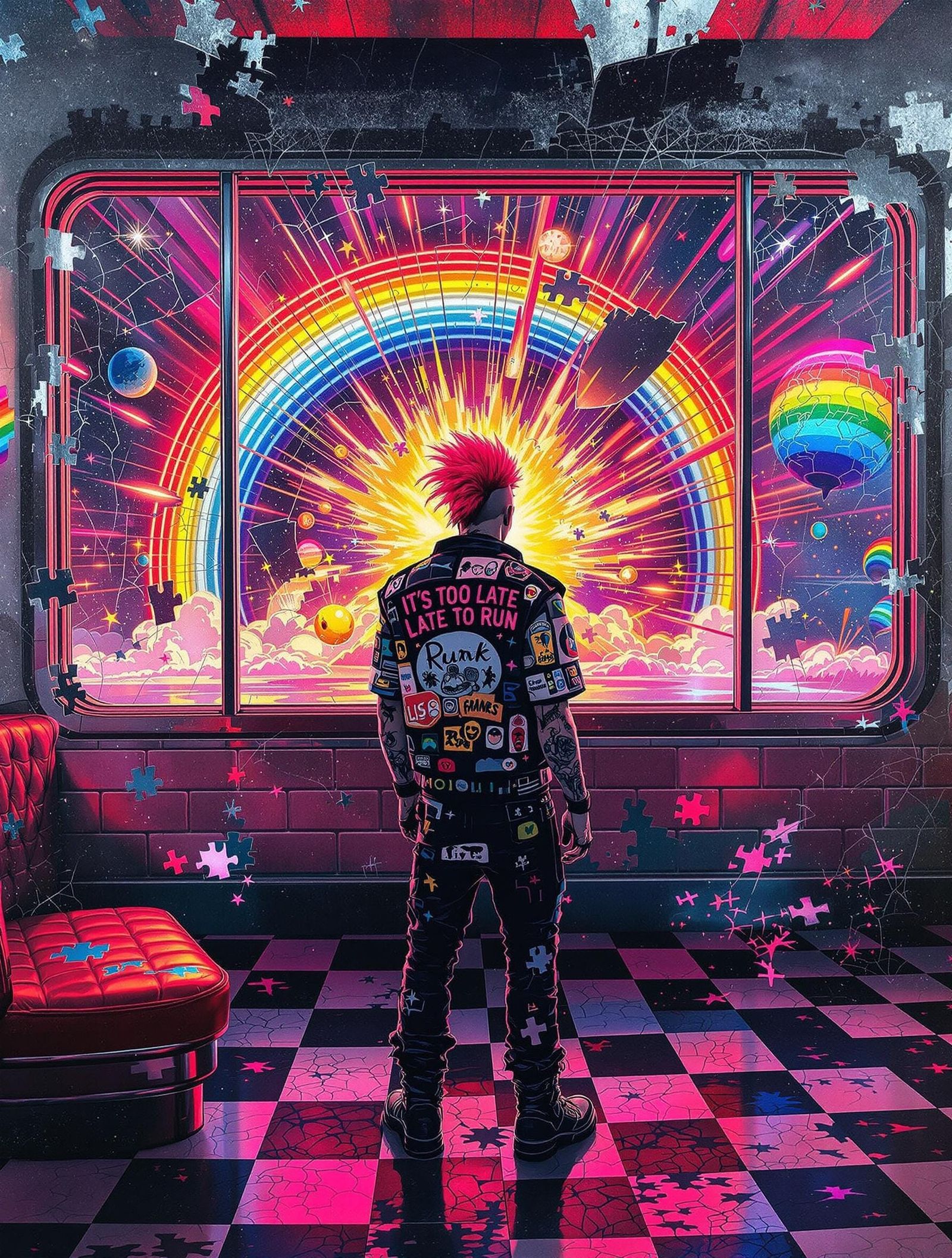 Electric Punk Icon Defies Doom Amidst Neon Chaos