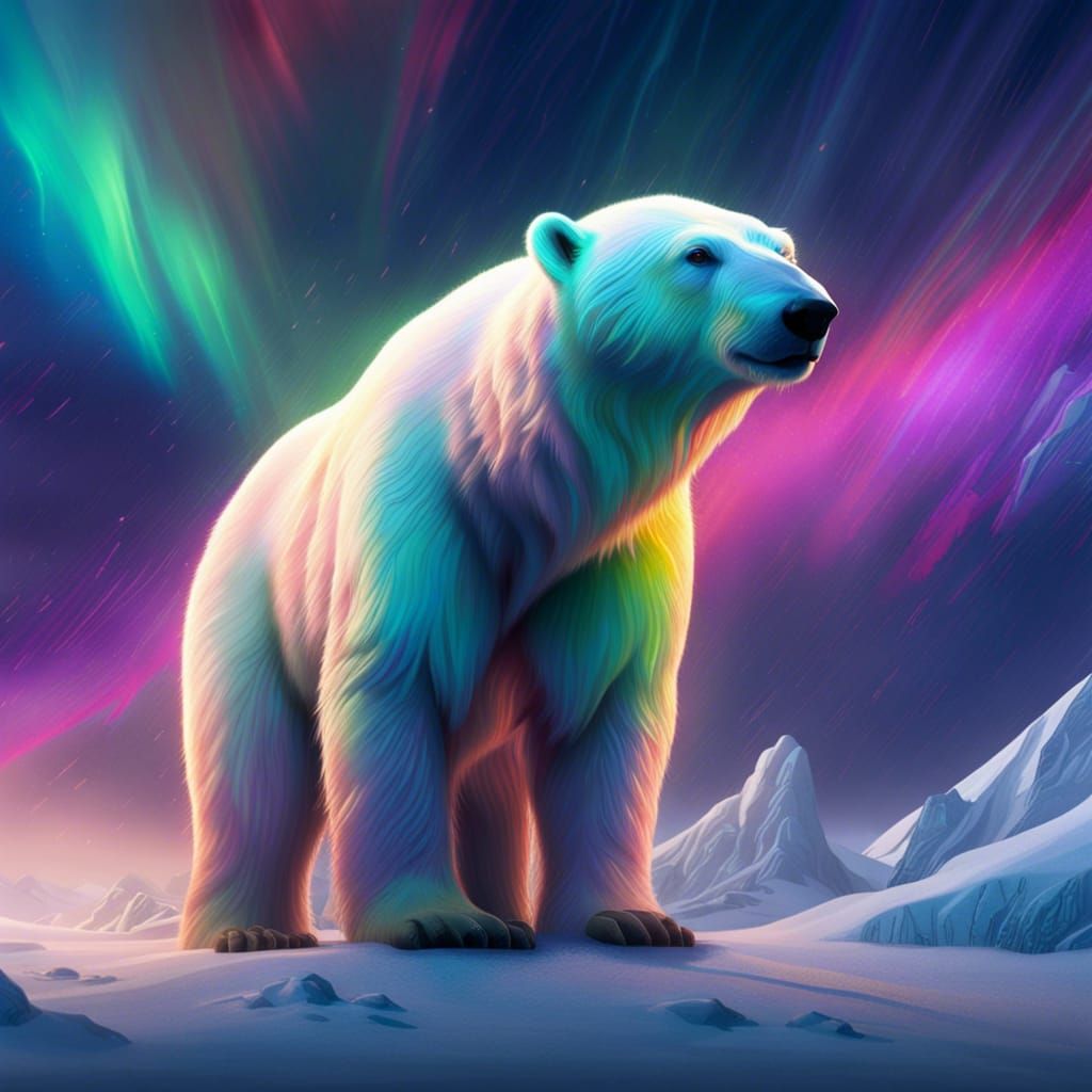 Polar Bear, Northern Lights, and Rainbow