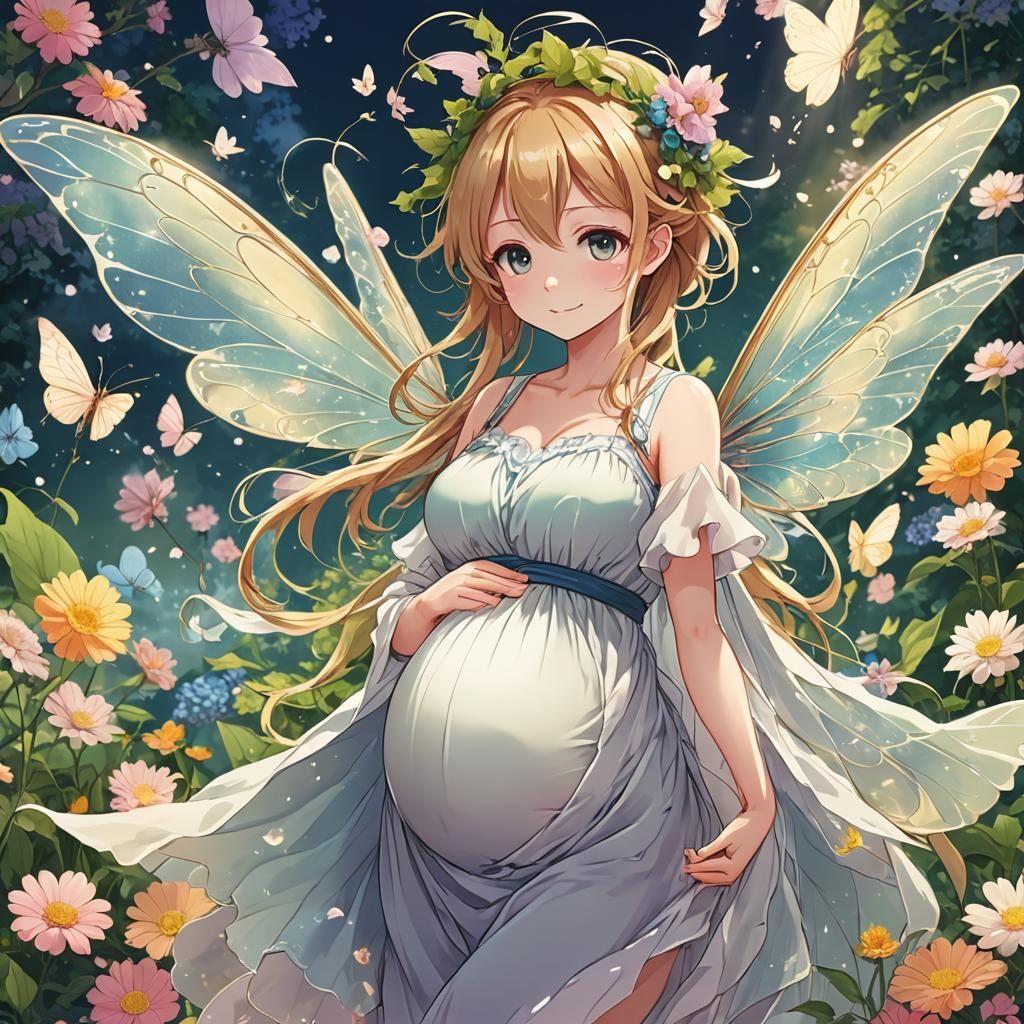 Pregnant Anime Fairy in Japanese Manga Style