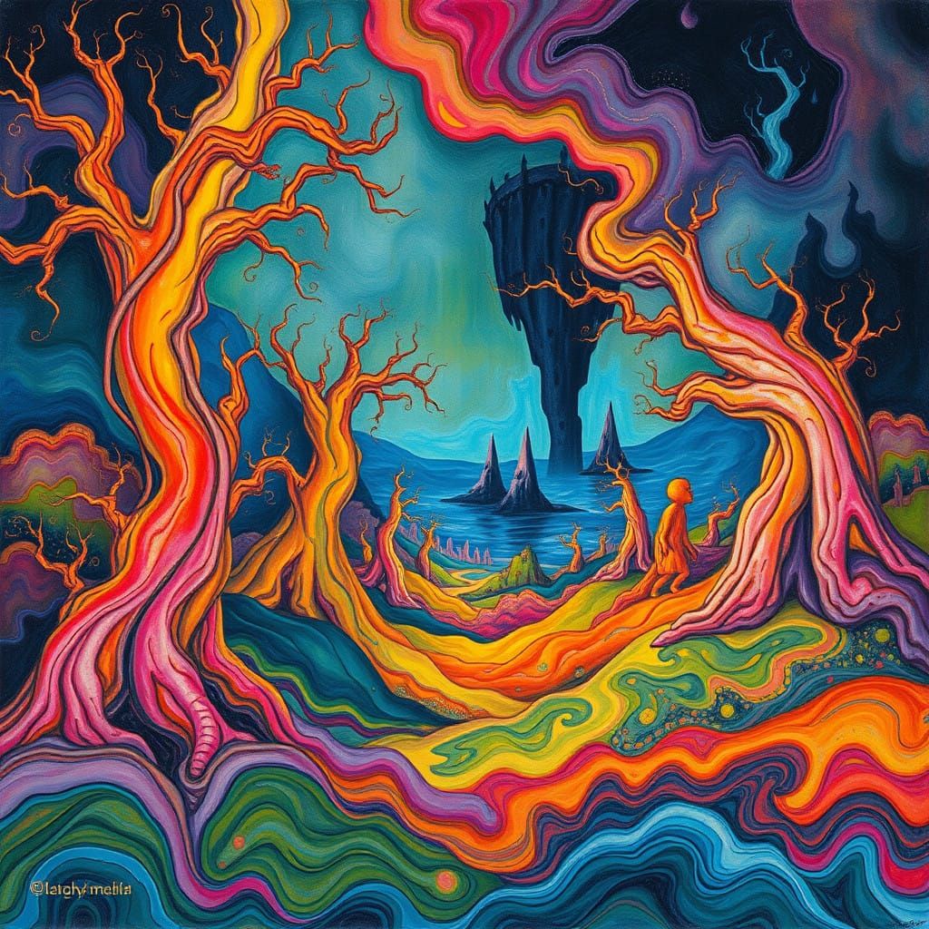 Swirling Colors of a Haunted Landscape in Whimsical Art Styl...