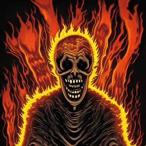 Ghostly Flaming Skull in an Unsettling Style