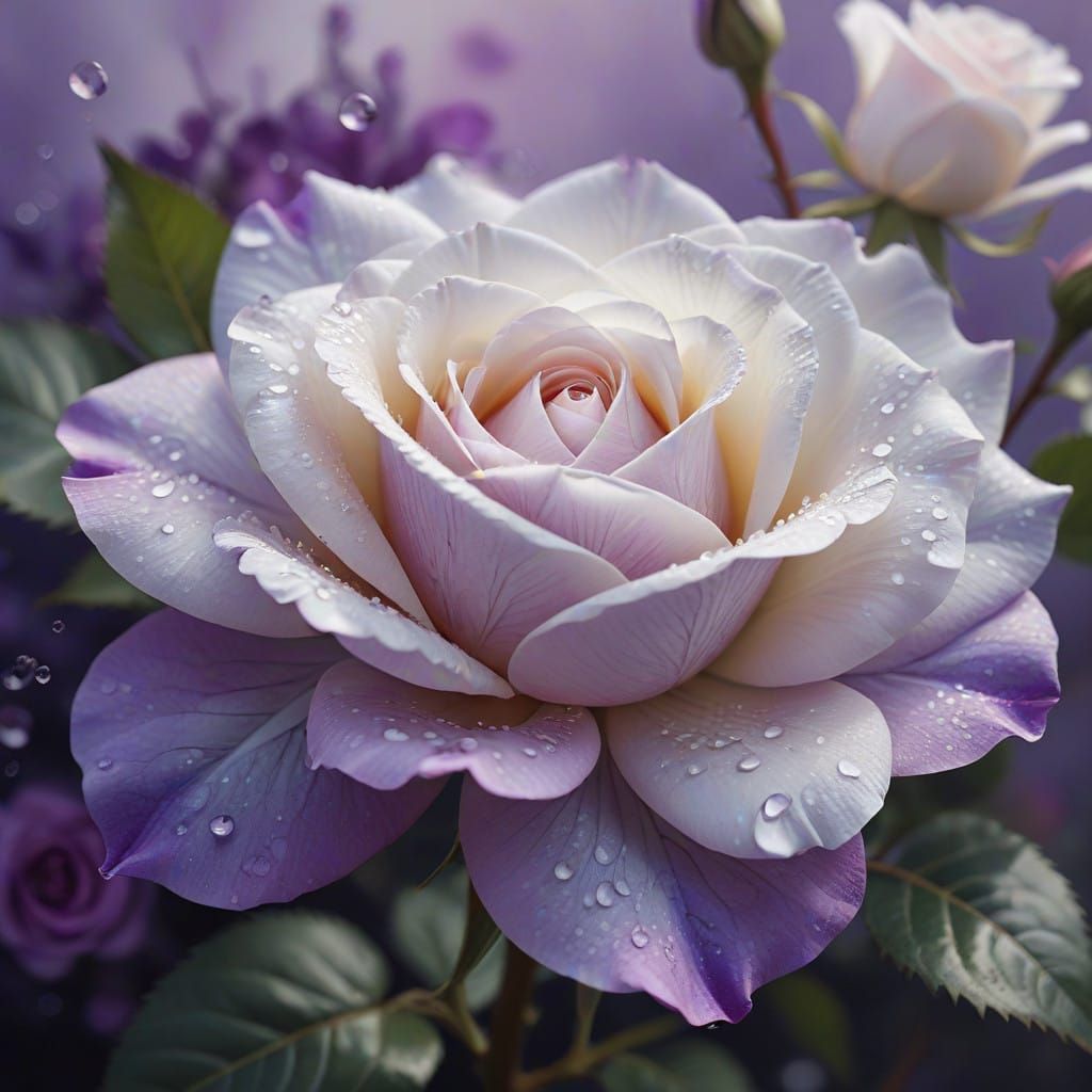 Dreamy Art Nouveau White Rose with Intricate Purple Accents