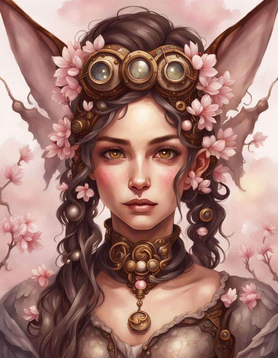 Steampunk Cherry Blossom Elf Portrait