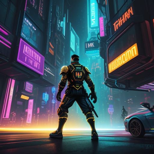 Time Traveler in Futuristic City, Splash Art Style