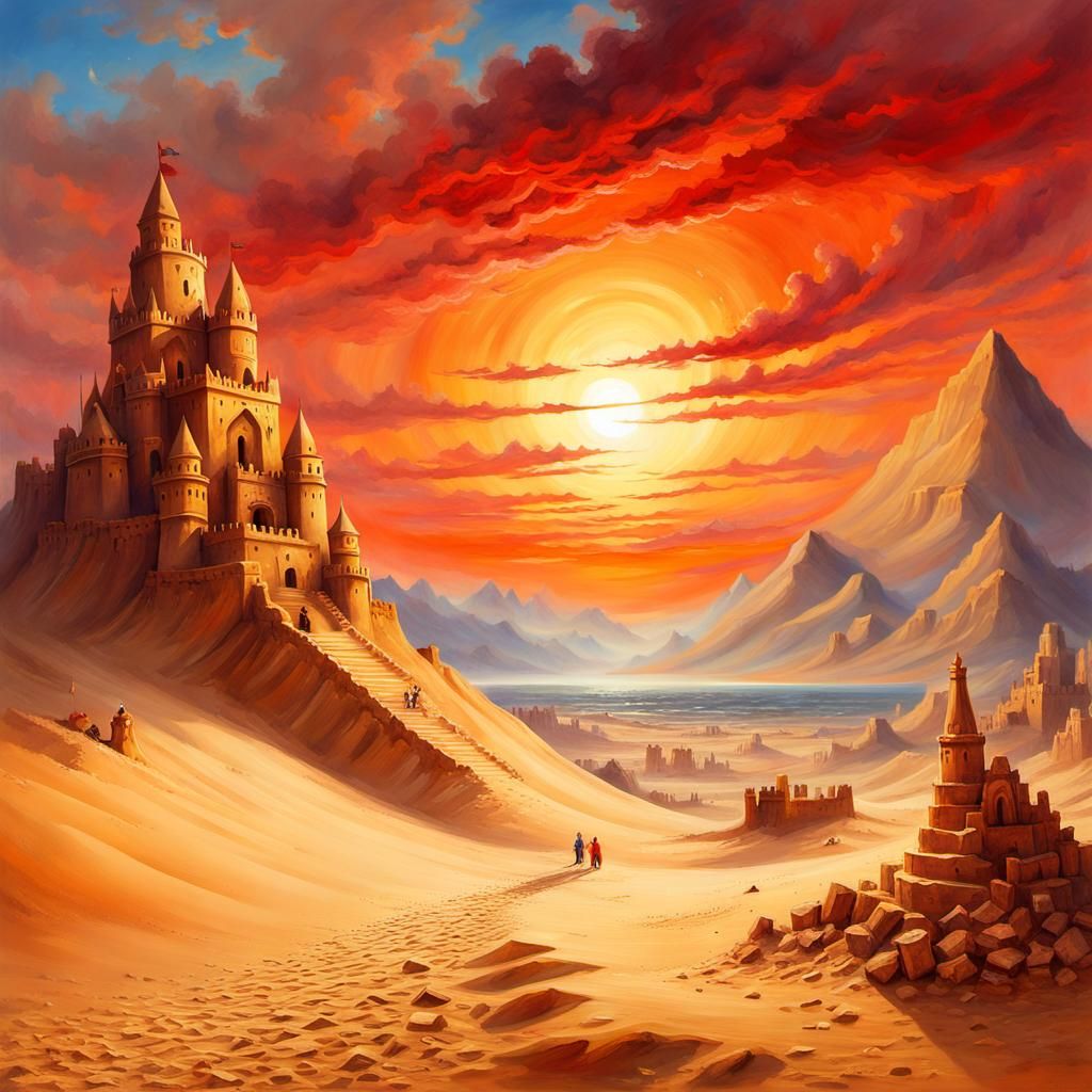 Epic Medieval Sandcastle in Desert Landscape