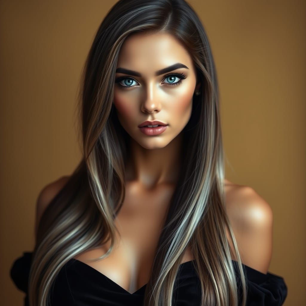 Glamorous Brunette Portrait in Art Nouveau Style