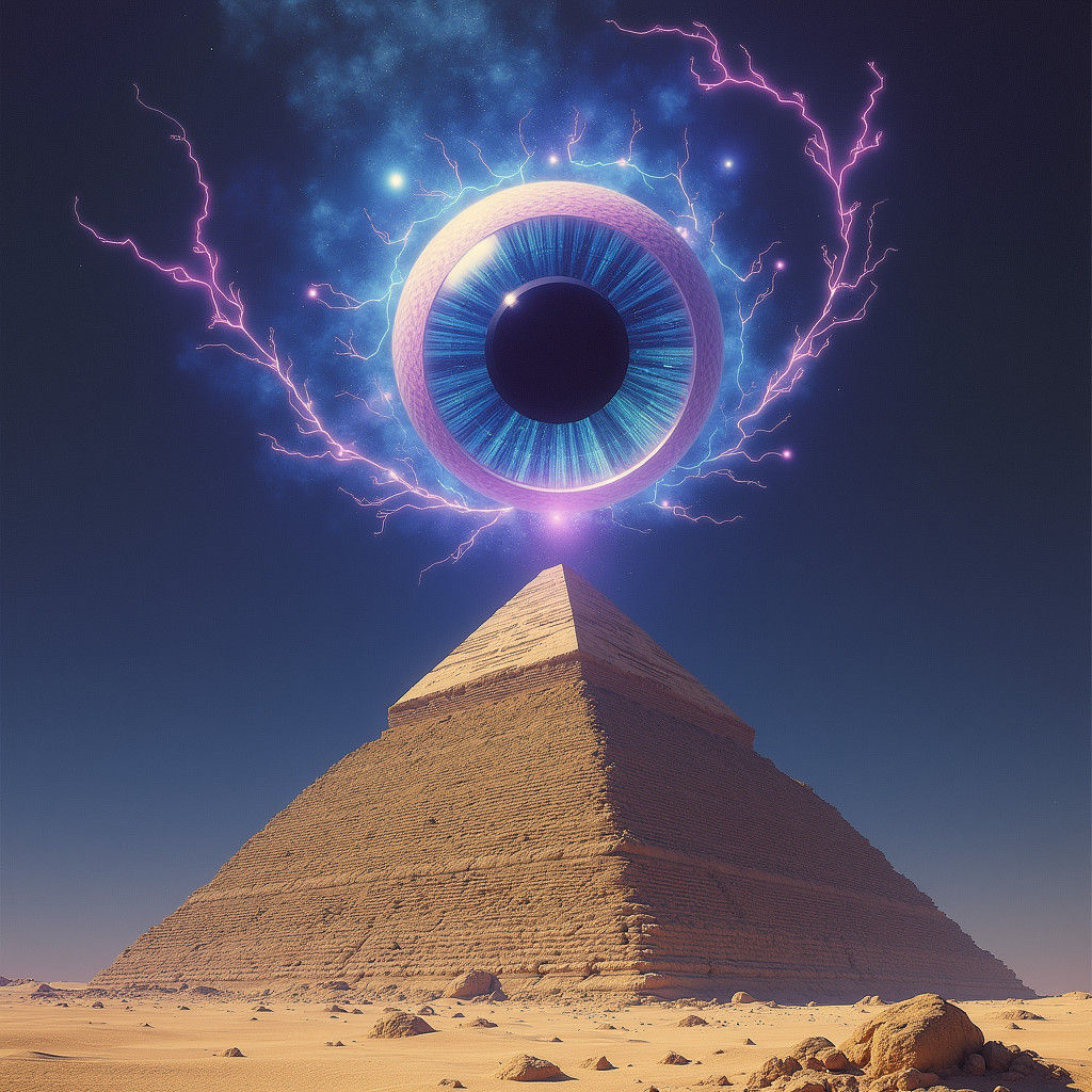 Glowing Eye Atop Pyramid, Surrealist Dreamscape