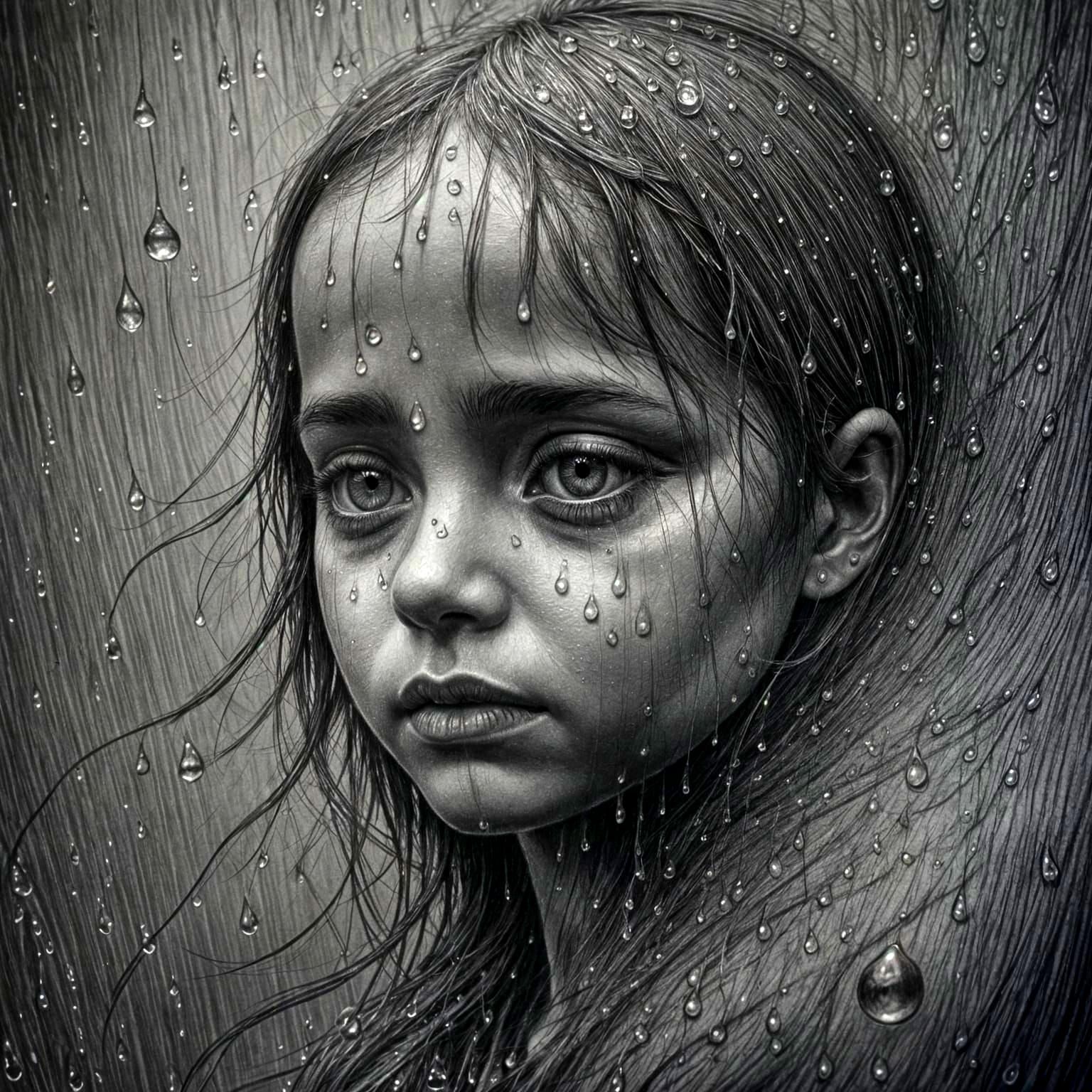 Solitary Figure Sheltered Within a Raindrop