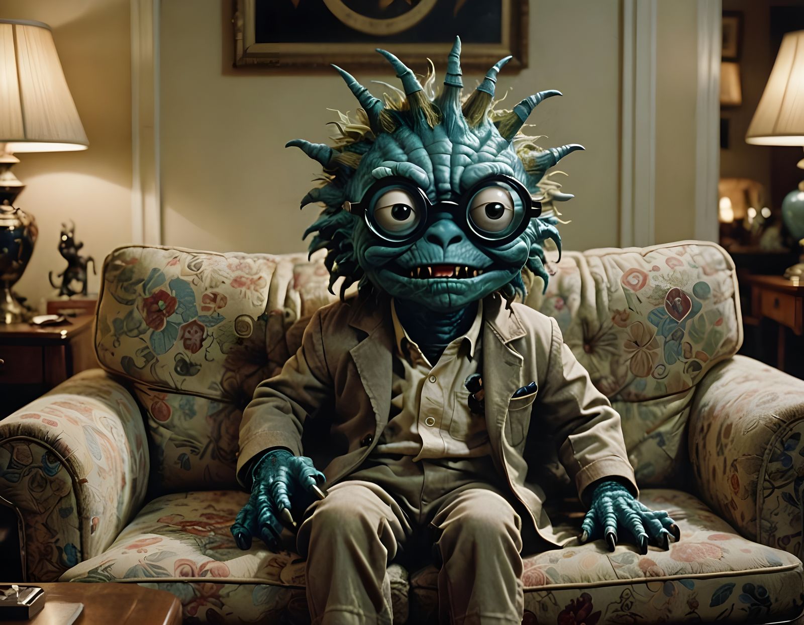 Cute Monster in Vintage Sci-Fi Glasses