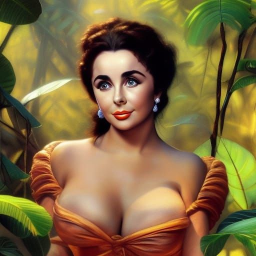 Elizabeth Taylor in Jungle, Hyperrealistic Painting