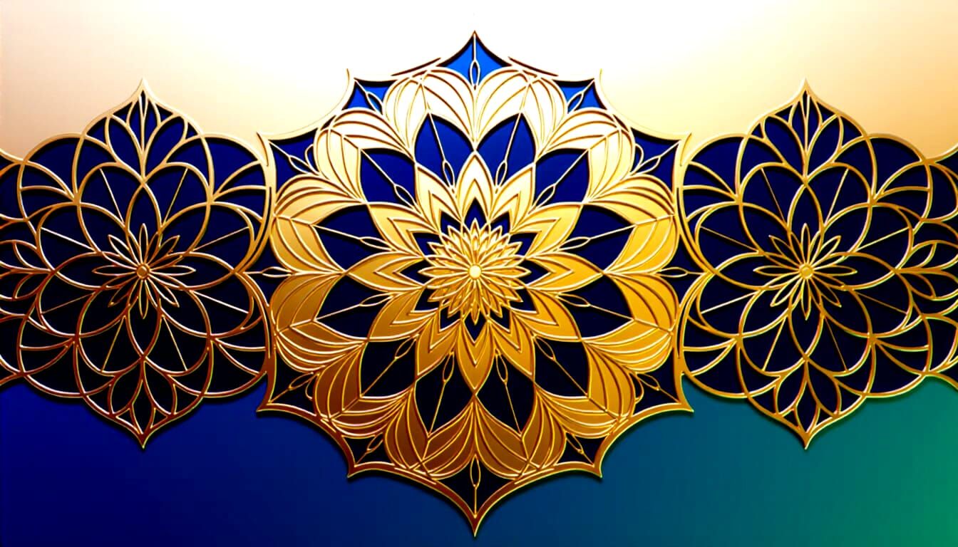 Holographic Floral Triptych with Gold Embossing and Intricat...