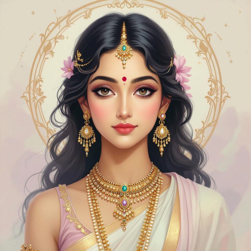 Ethereal Indian Goddess in Delicate Pastel Hues
