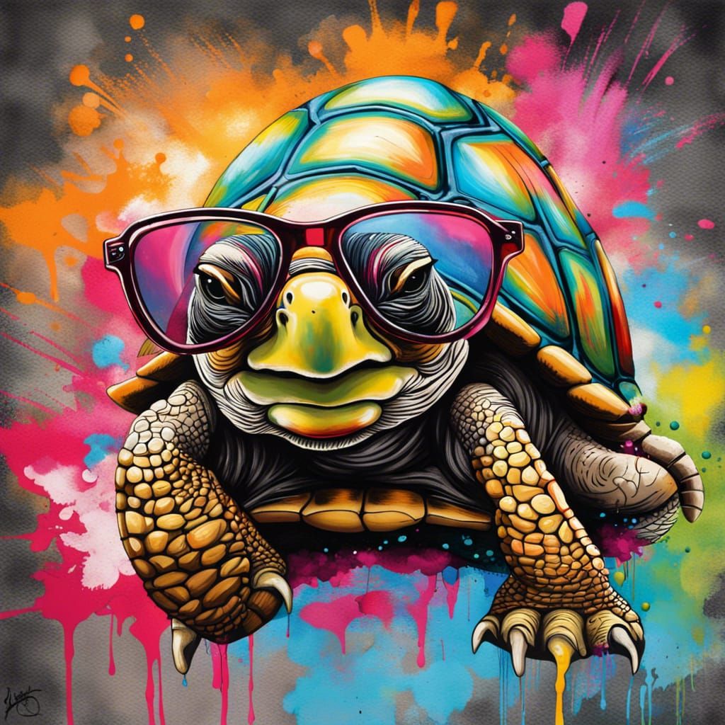 High-Speed Tortoise and Snail in Graffiti Art