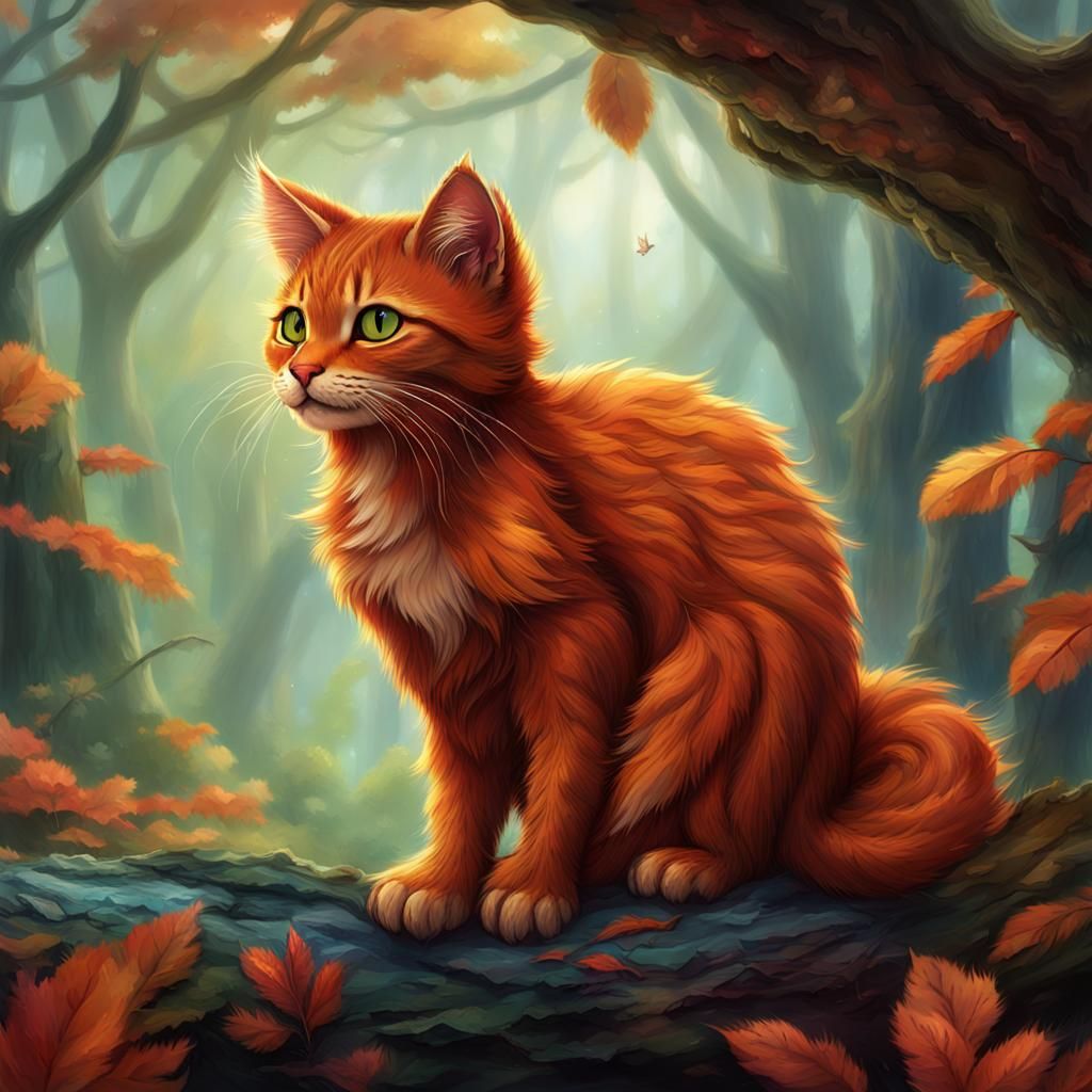 Detailed Cat with Squirrel Tail, Digital Art