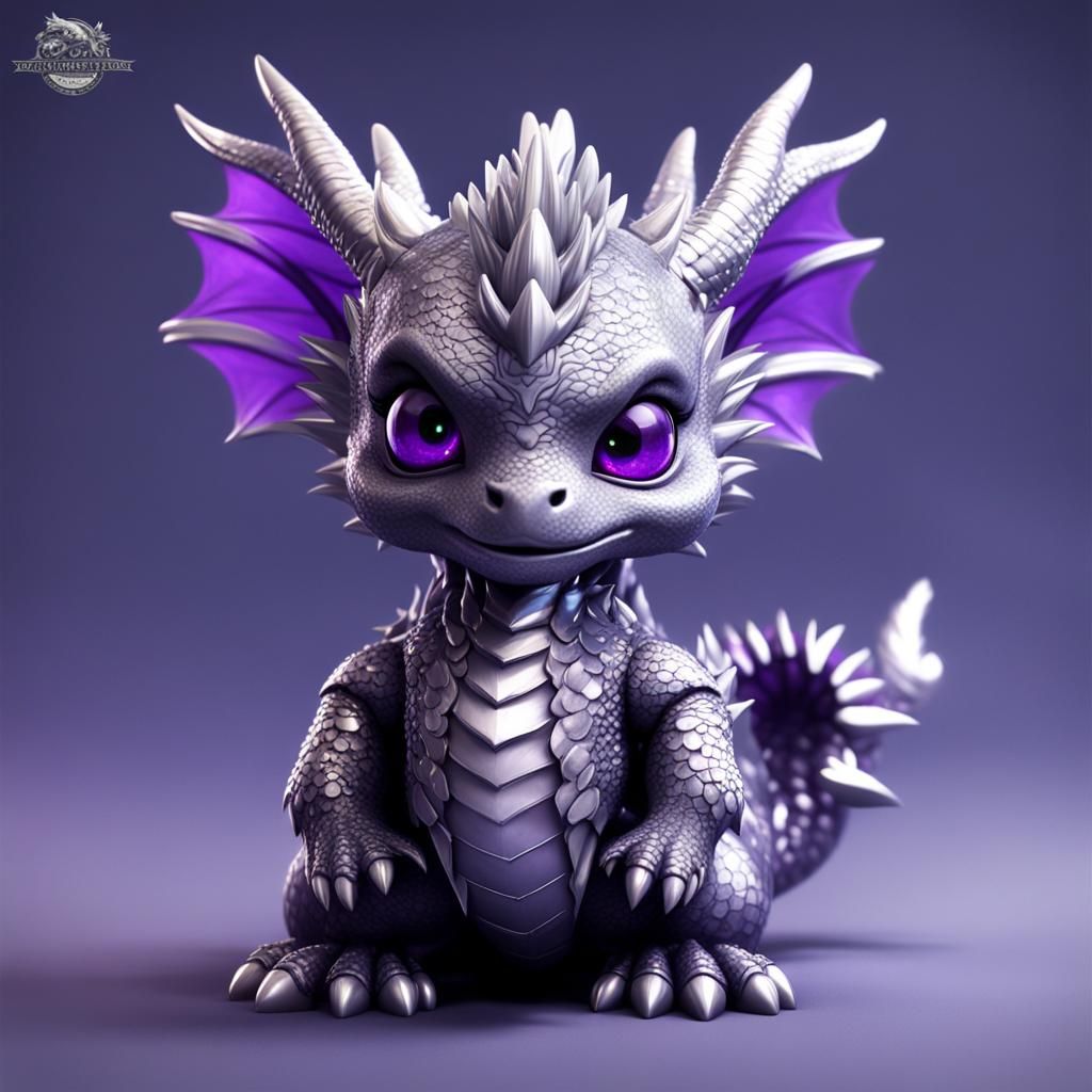 chibi Silver and Dark purple dragon