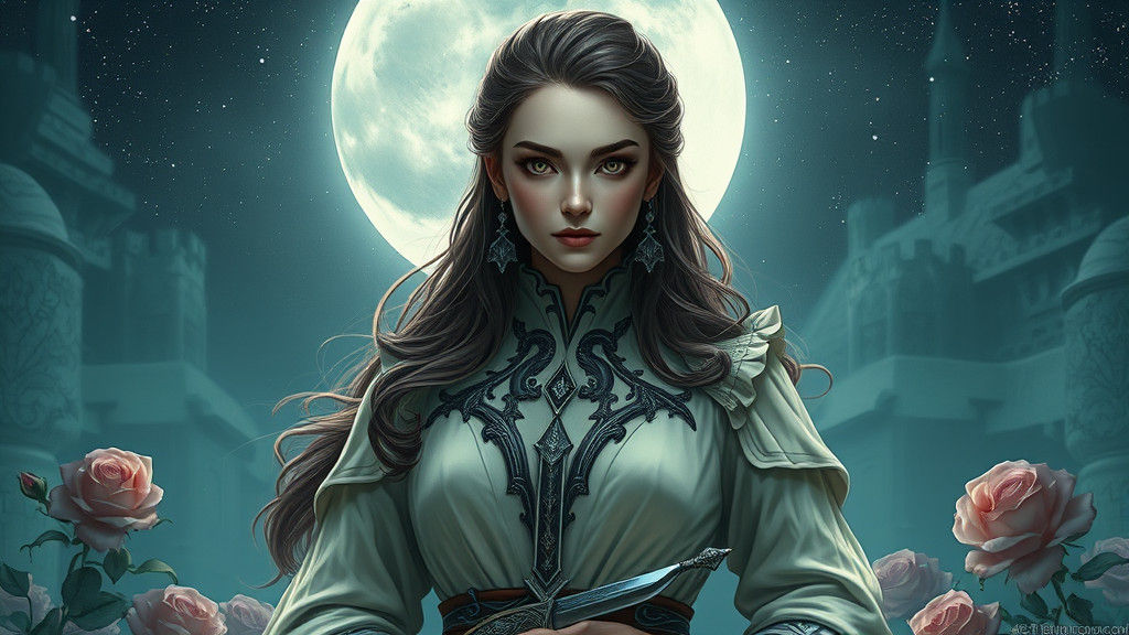 Fantasy Noblewoman Portrait in Moonlit Garden