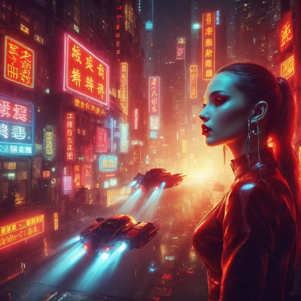 Cyberpunk Vampire in a Neon Cityscape