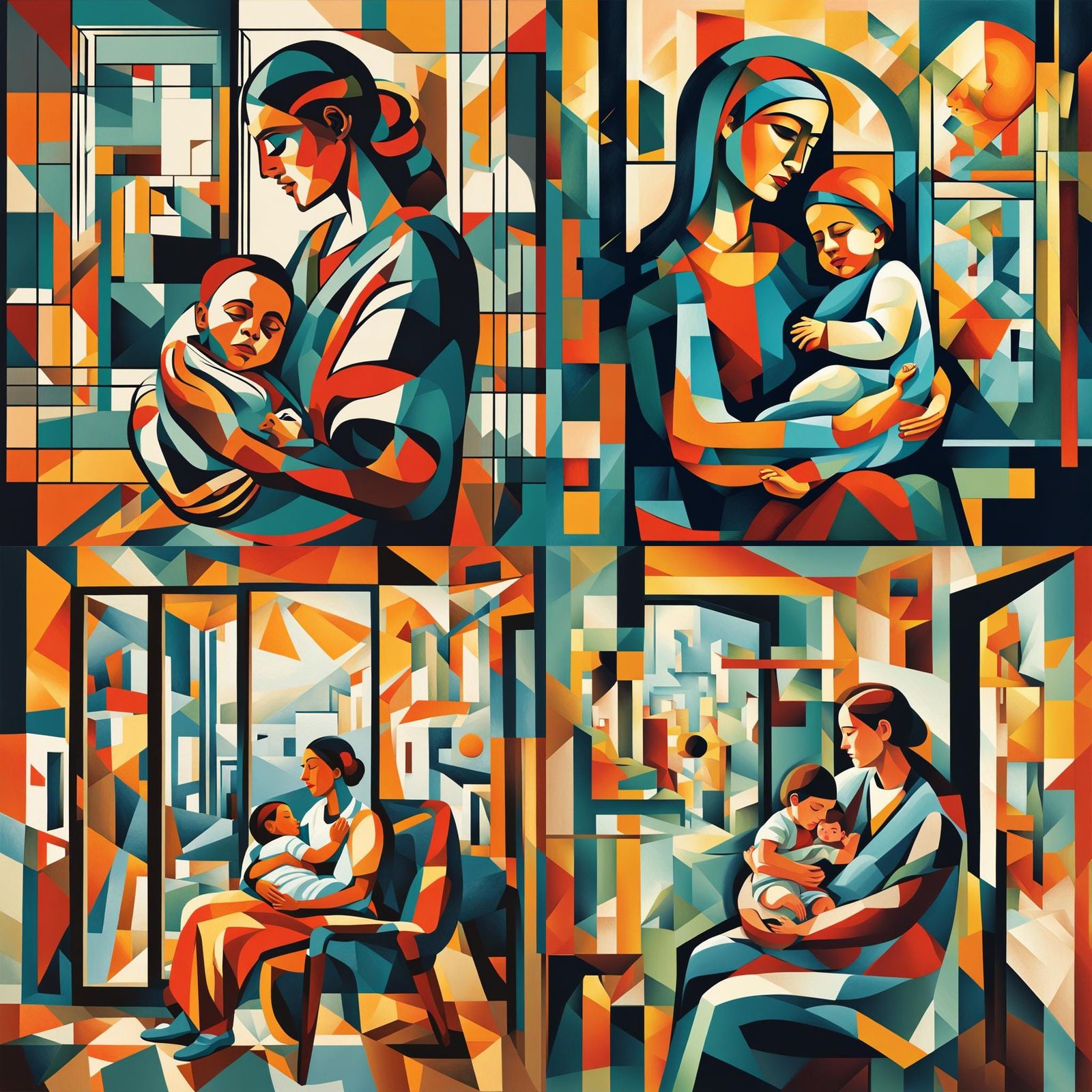 Cubist Mother and Child in Hospital Sunlight