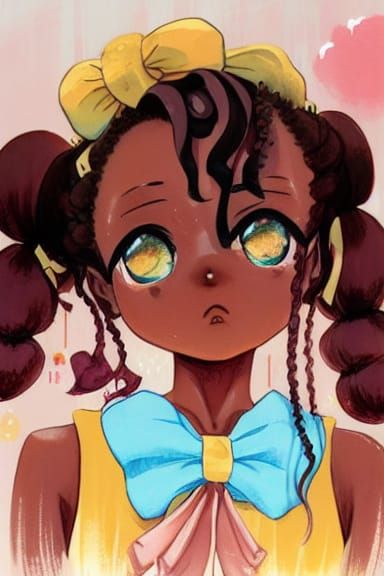 Cute Anime Girl Portrait in Watercolor Style