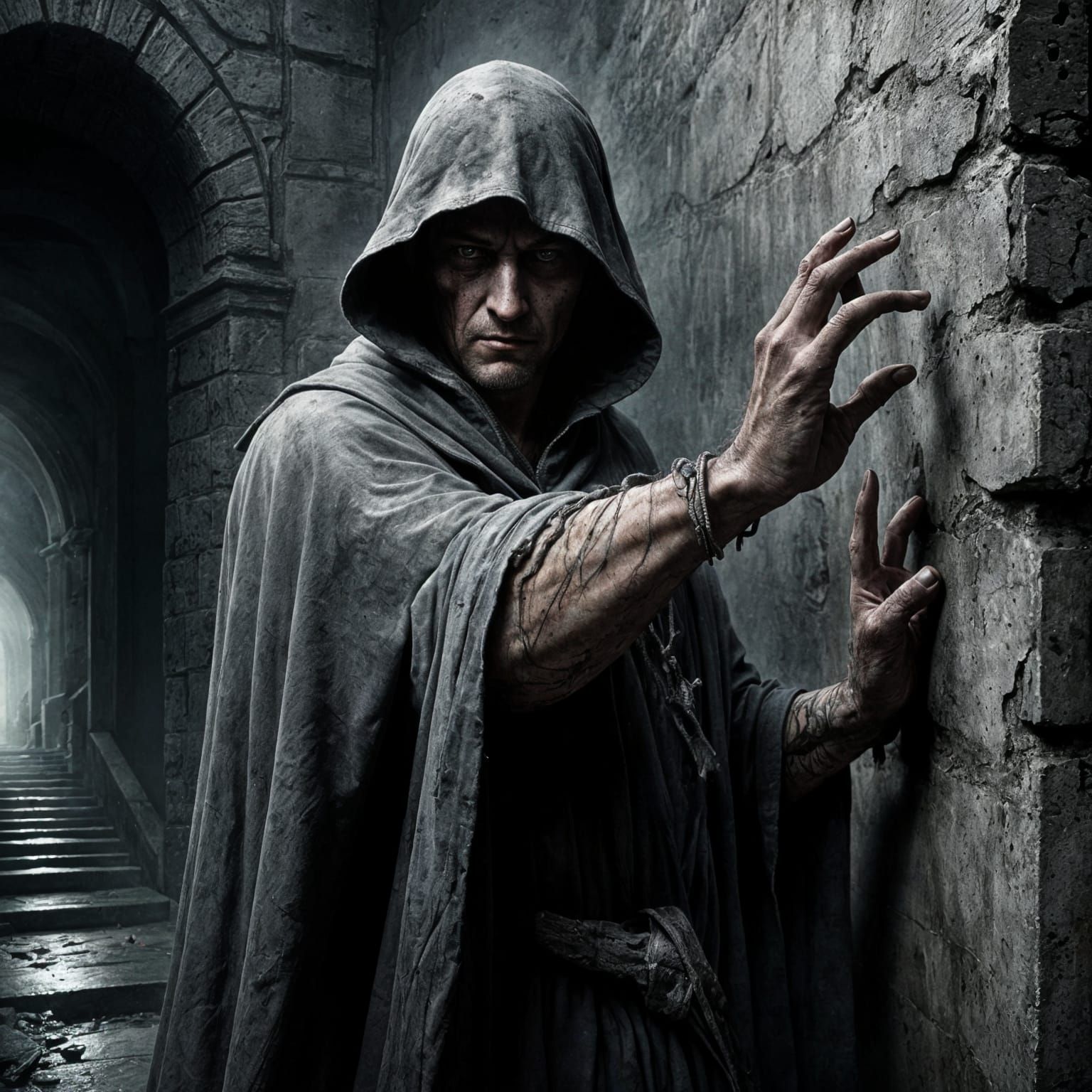 Dark, Grungy Concrete Wall with Supernatural Figure