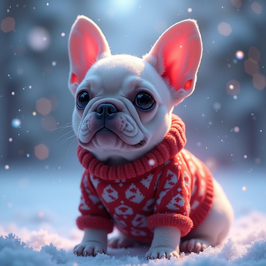 Festive French Bulldog in Winter Wonderland: 3D Anime Art