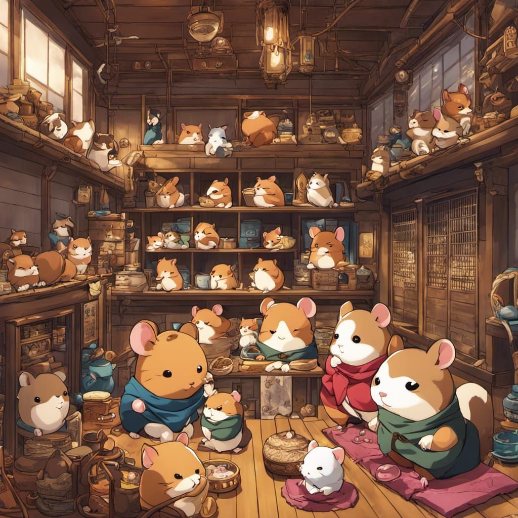 Hidden Ninja Hamsters in Anime Art Style