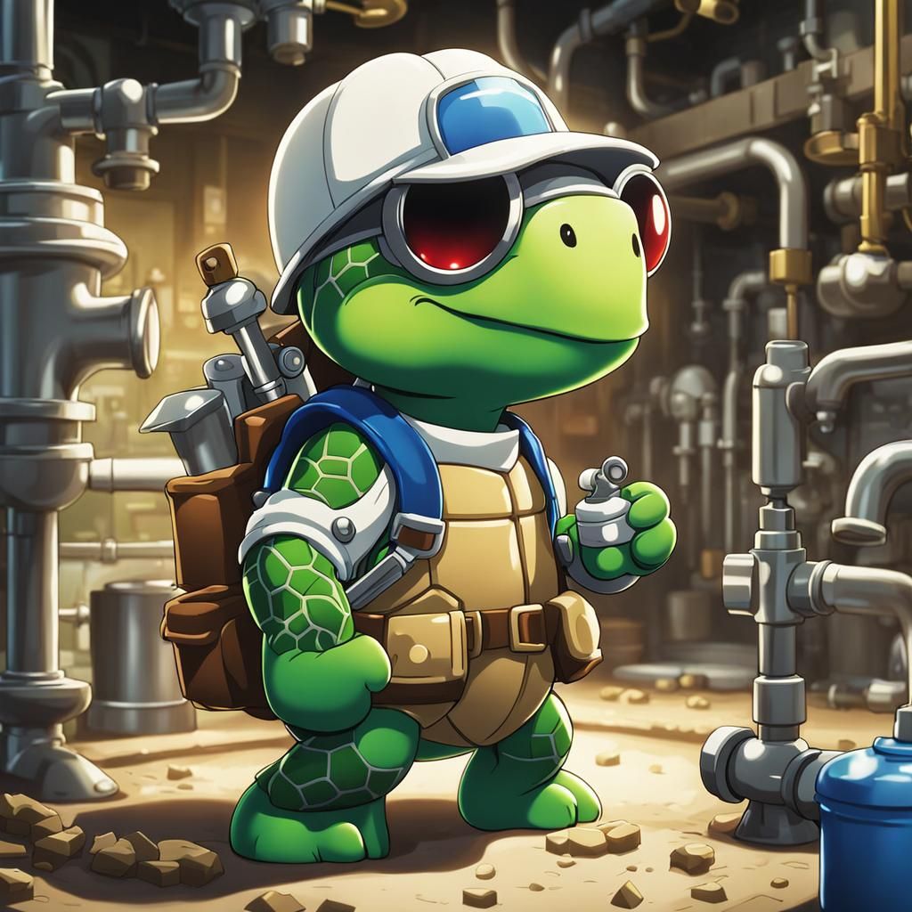 Chibi Turtle Plumber in Vibrant Anime Style