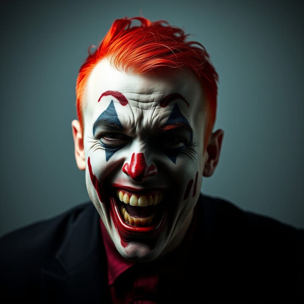Sad Man with Joker Makeup in Dramatic Lighting