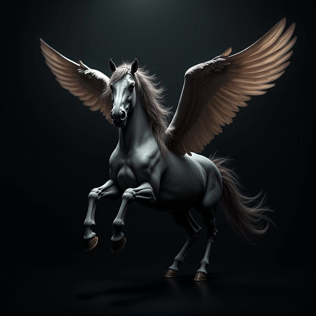 Majestic Gypsy Vanner Pegasus in Dramatic Black Background