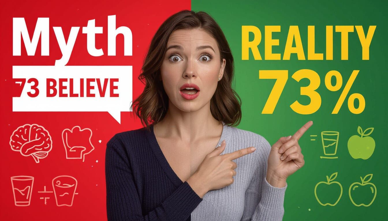 Myth vs Reality: Shocked Woman in Split-Screen Design