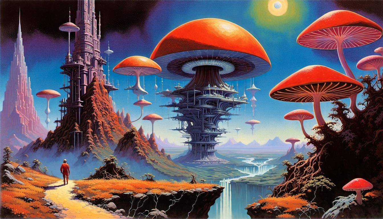 Surreal 70s Sci-Fi Landscape with Trippy Architecture